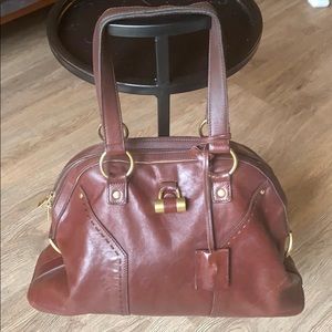 YSL YVES SAINT LAURENT Muse Rust Brown LG Handbag